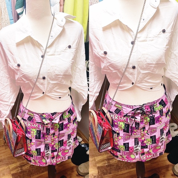 Authentic Versace RARE NWT Vintage Y2K Pink Vegas Star Mini Skirt - Picture 3 of 12